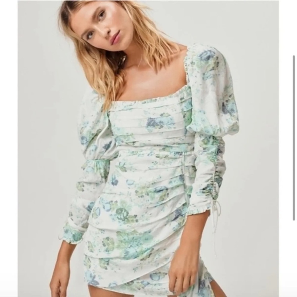 For Love and Lemons Eileen Mini Dress in Blue Floral